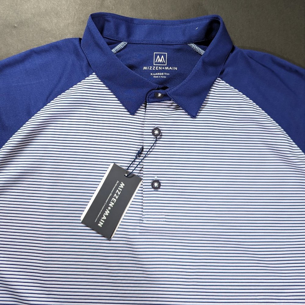 Mizzen + Main Versa Polo Shirt Size L XL 2XL Trim Slim Fit Striped Performance
